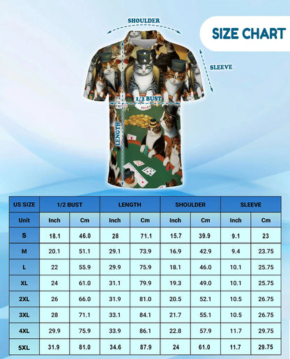 Cat Poker 3D Polo Shirt for Men – Fun Animal Card Game Print | Netecom