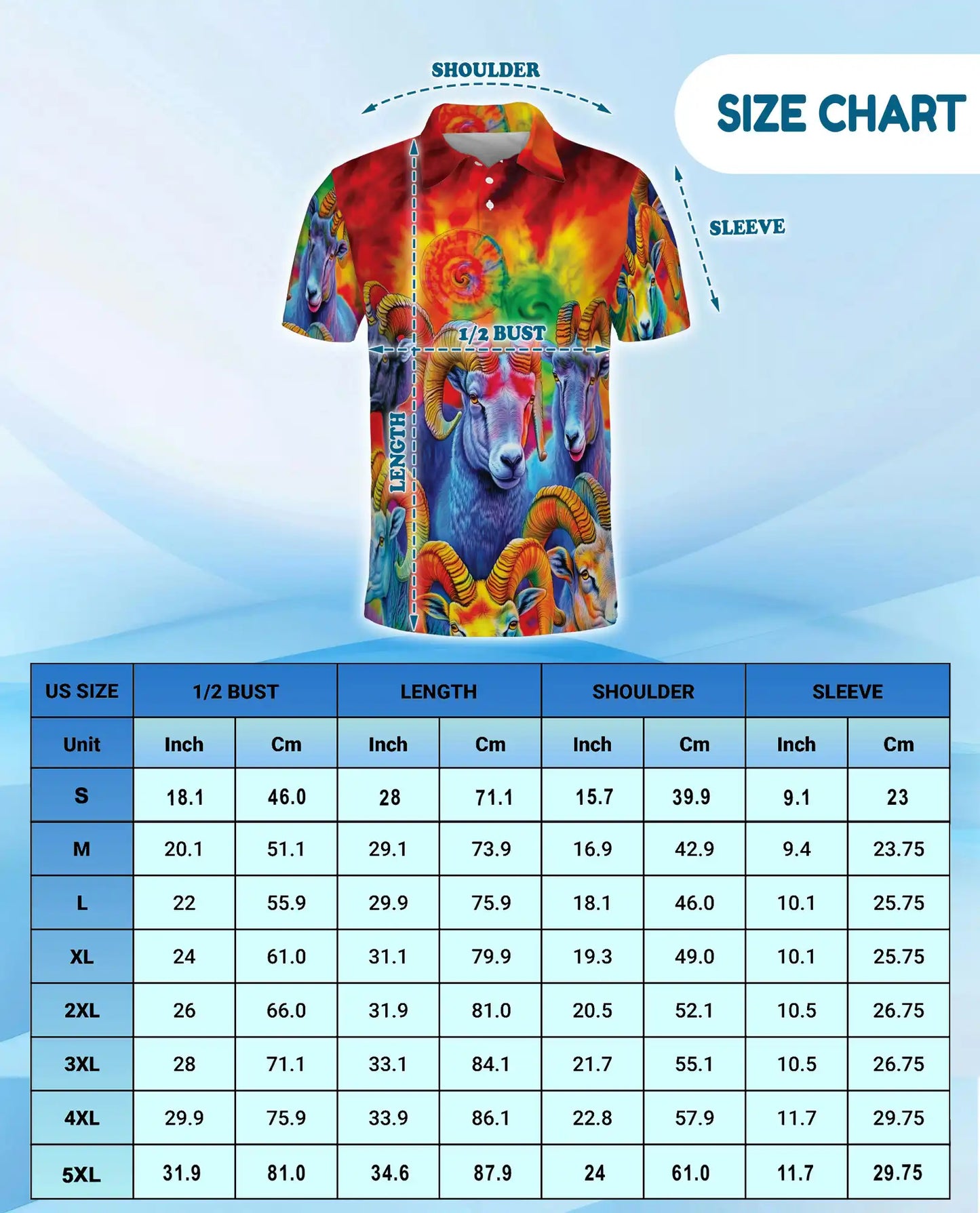 Psychedelic Ram Polo Shirt – Colorful Bighorn Sheep Print | Netecom