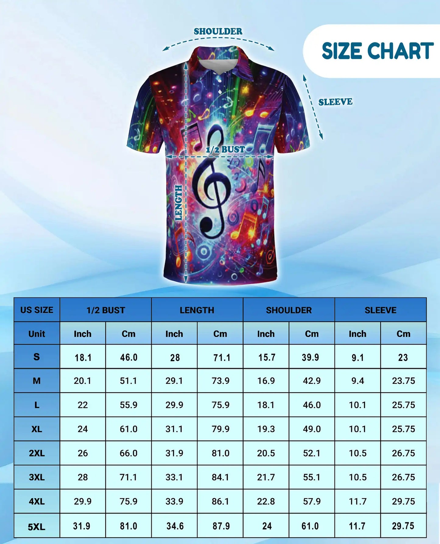 Music Notes Polo Shirt – Colorful Treble Clef Print | Netecom