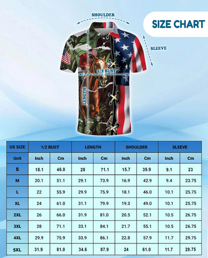 Tropical Horse Racing 3D Polo Shirt for Men – USA Flag Theme | Netecom