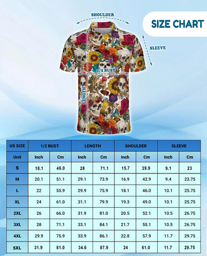 Skull Flower Polo Shirt for Men – Day of the Dead Style | Netecom