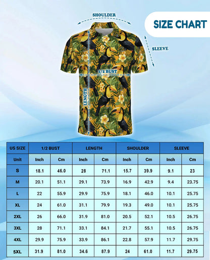 Toucan Tropical Floral Polo Shirt for Men-Jungle Bird Hawaiian Style | Netecom