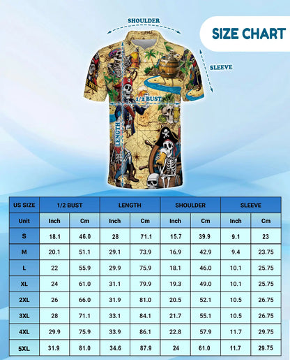 Skeleton Pirate Polo Shirt for Men – Treasure Map Party Style | Netecom