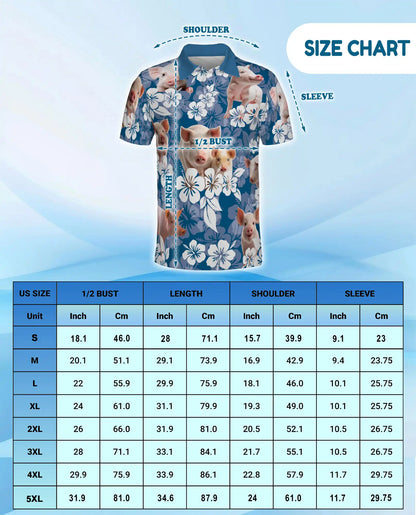 Pig Hawaiian Floral Polo Shirt for Men- Cute Farm Pig Tropical Flower | Netecom