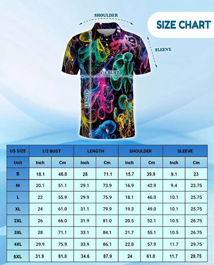 Neon Octopus Polo Shirt for Men – Vibrant Ocean Life | Netecom