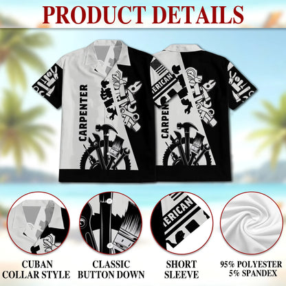 Carpenter Black White 3D Tools Hawaii Dog and Owner Matching Button Shirts