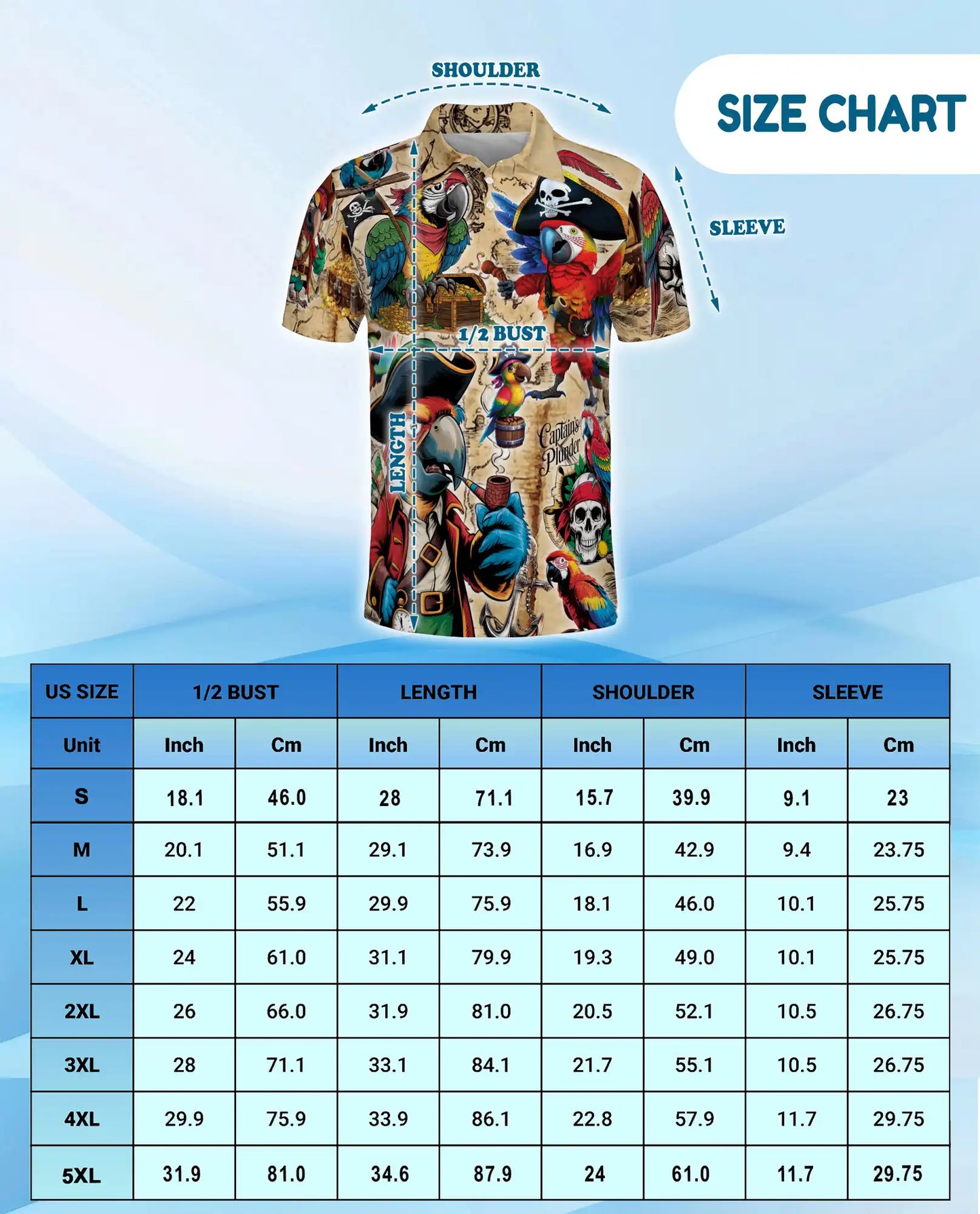 Pirate Parrot Polo Shirt for Men – Treasure Map Party Style | Netecom