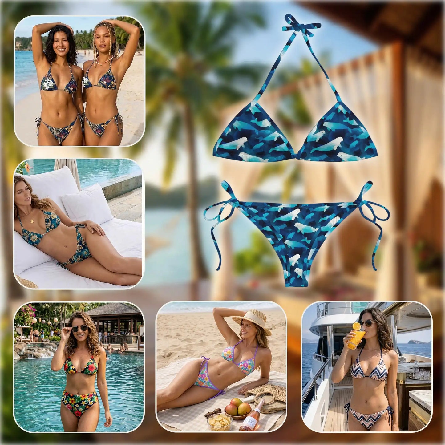 Cute Beluga Whale Bikini Set for Women, Two Piece Swimsuit, Ocean Animal Beachwear | Netecom