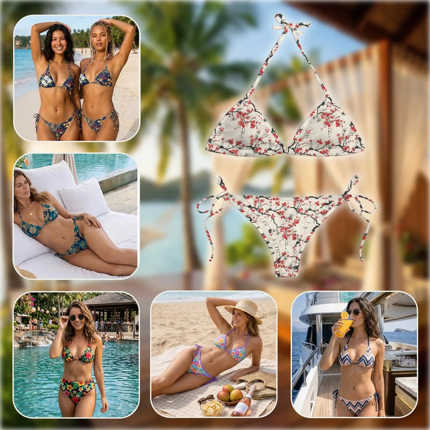 Cherry Blossom Branches Bikini Set for Women Two Piece Swimsuit – Floral Sakura | Netecom