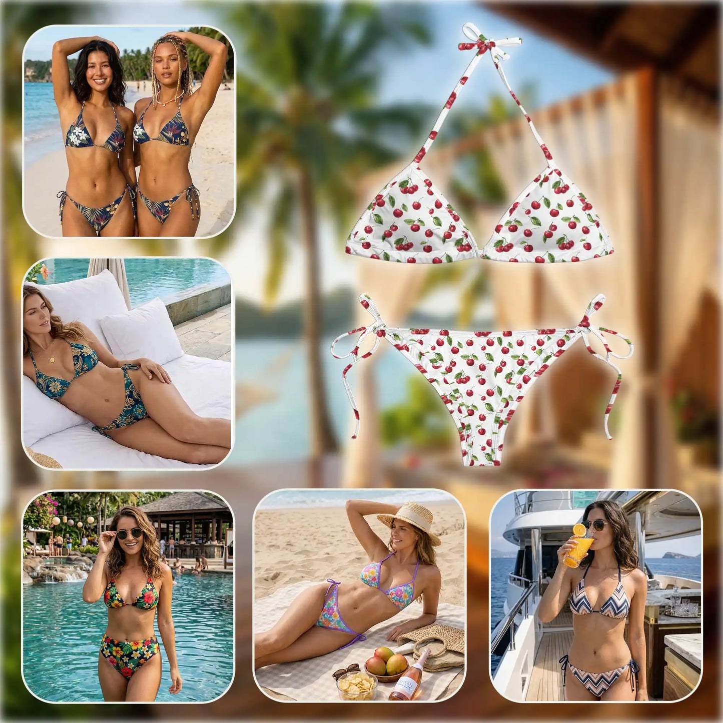 The Cherry Bikini Set for Women, Two Piece Swimsuit, Cherry Fruit Beachwear | Netecom