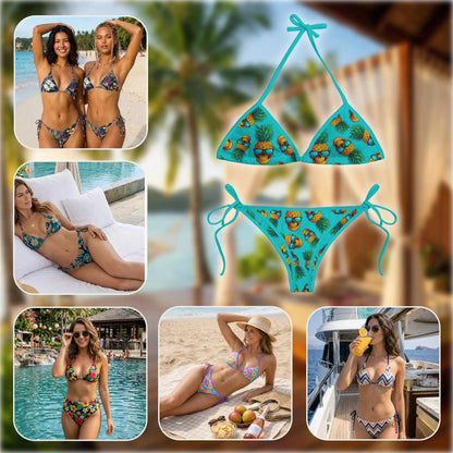 Skull Pineapple Bikini Set for Women, Two Piece Swimsuit, Tropical Gothic Beachwear | Netecom