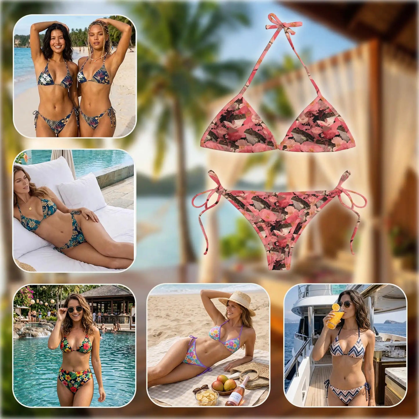 Floral Frog Bikini Set for Women, Two Piece Swimsuit, Botanical Nature Beachwear | Netecom