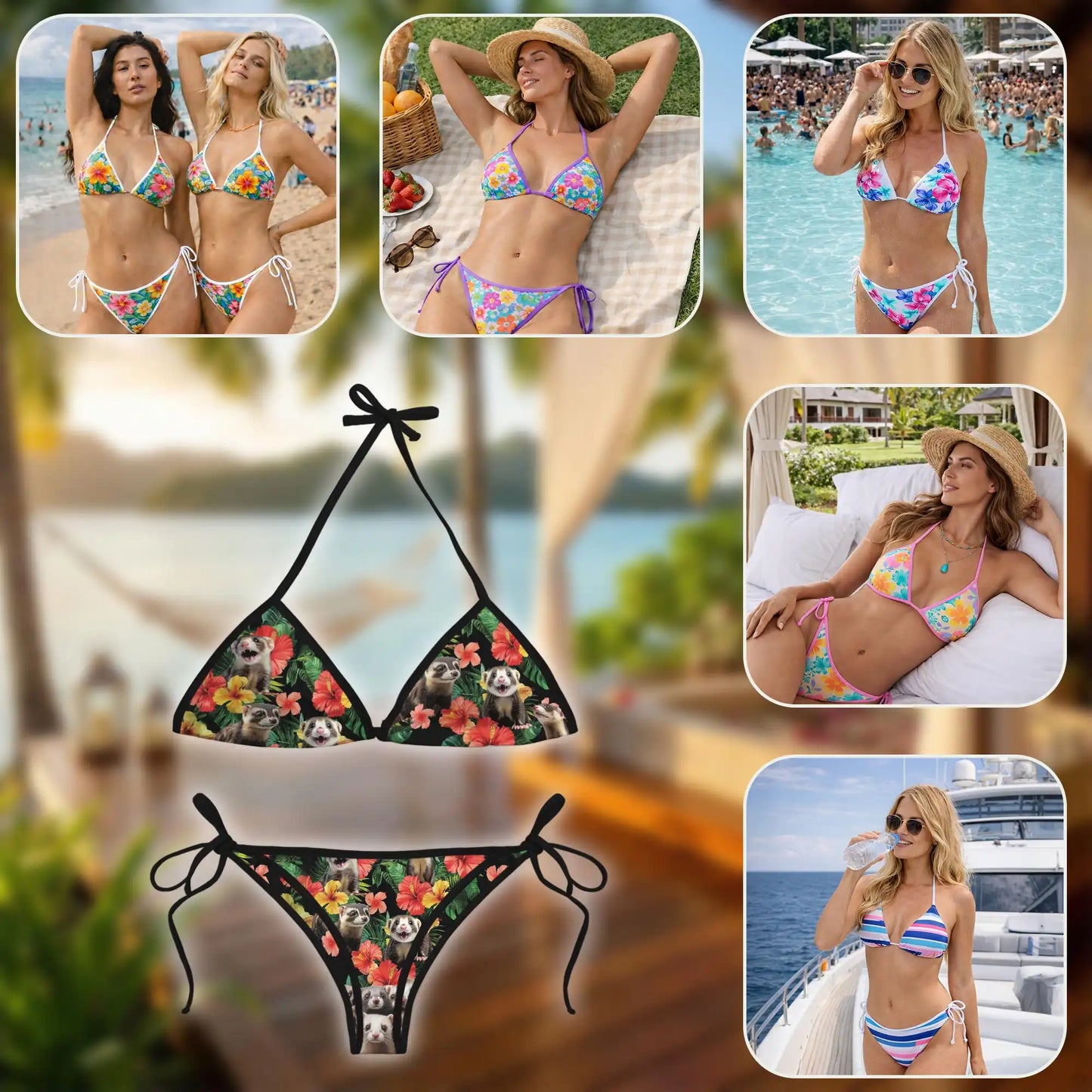 Ferrets Bikini Set – Tropical Animal Two Piece Swimsuit | Netecom