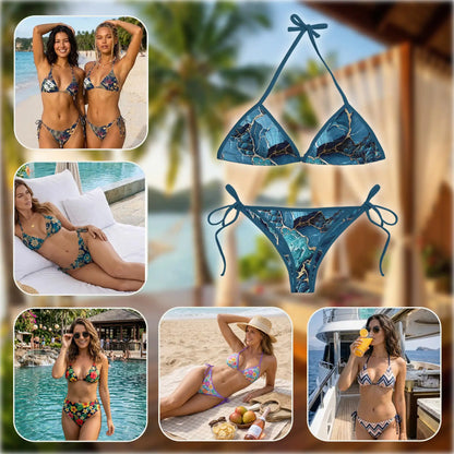 Gold Liquid Marble Bikini Set for Women, Two Piece Swimsuit, Luxury Abstract Beachwear | Netecom