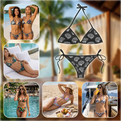 Brain Pattern Bikini Set for Women, Two Piece Swimsuit, Science Print Beachwear | Netecom