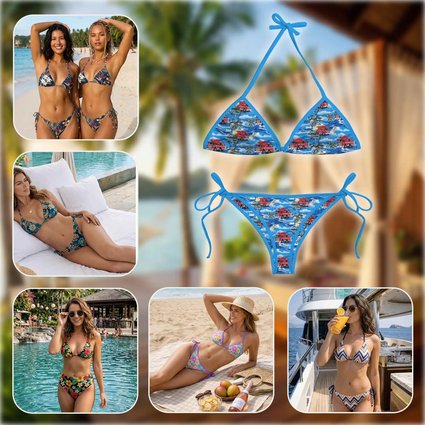 Fire Truck Bikini Set for Women, Two Piece Swimsuit, Rescue Vehicle Beachwear | Netecom