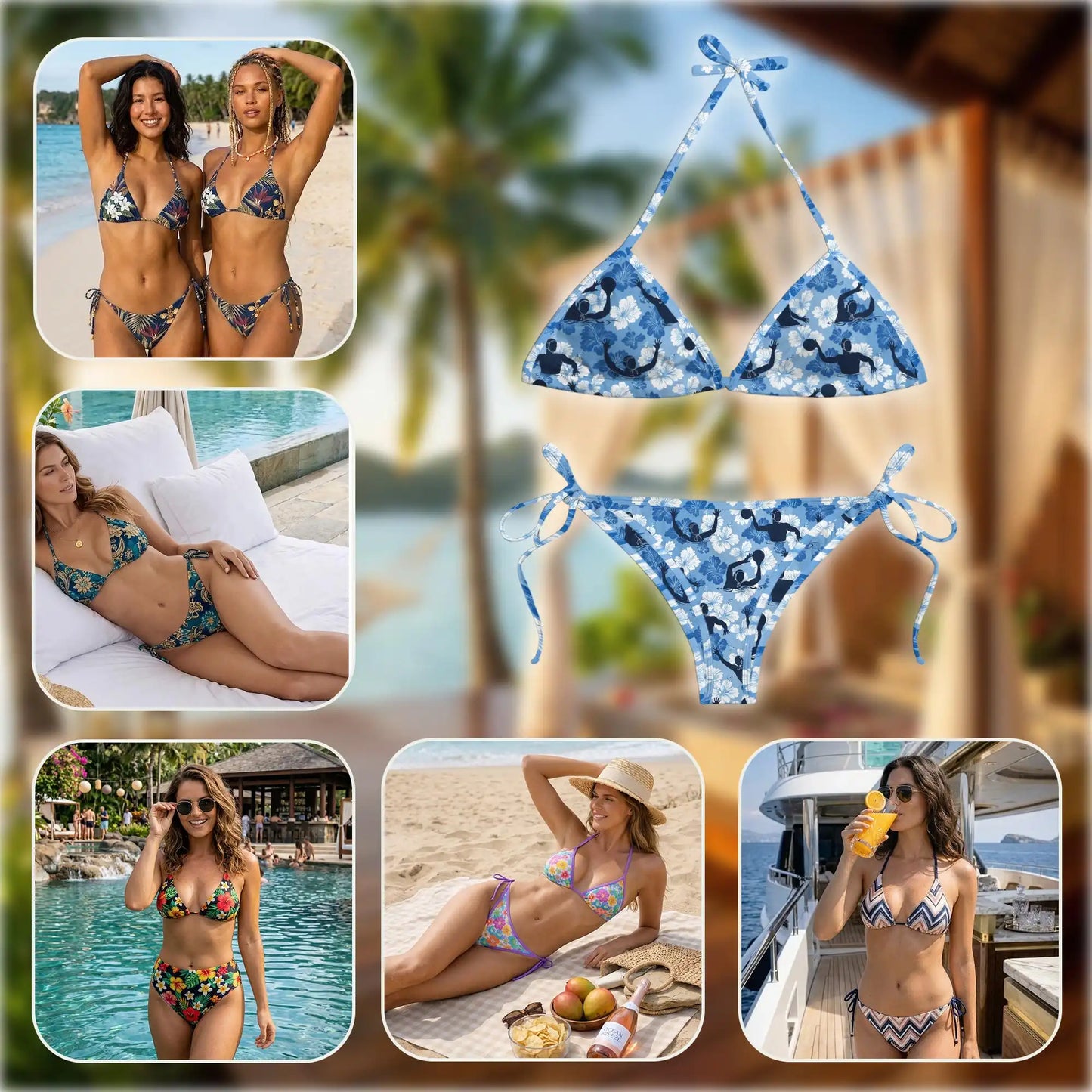 Water Polo Bikini Set for Women, Two Piece Swimsuit, Tropical Sports Beachwear | Netecom
