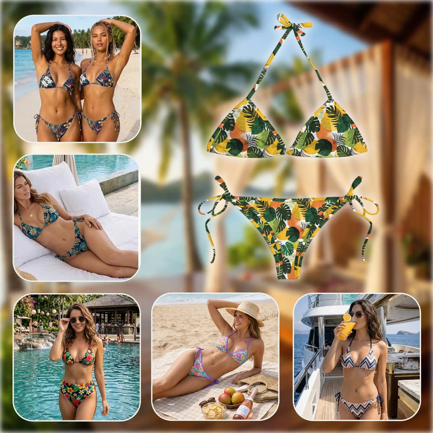 Tropical Leaf Bikini Set for Women, Two Piece Swimsuit, Botanical Jungle Beachwear | Netecom