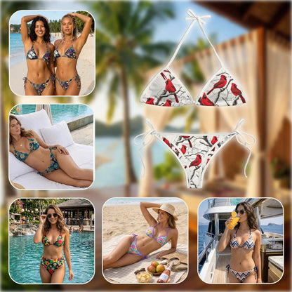 Cardinal Bird Bikini Set for Women, Two Piece Swimsuit, Winter Nature Beachwear | Netecom