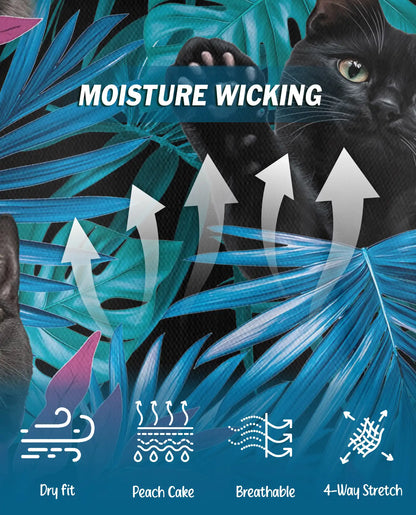 Black Cat Tropical Polo Shirt - Neon Jungle Kitty Style | Netecom