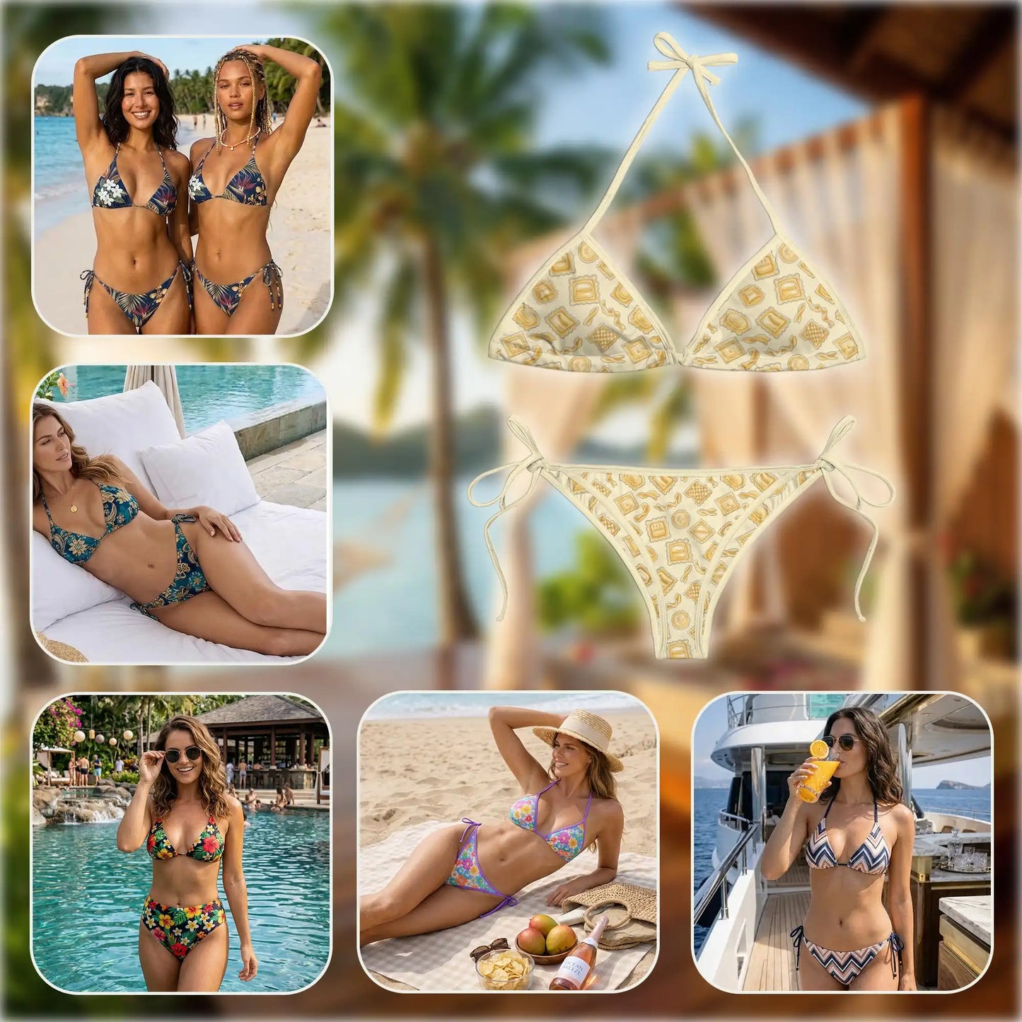 Italian Pasta Bikini Set for Women, Two Piece Swimsuit, Food Lover Beachwear | Netecom