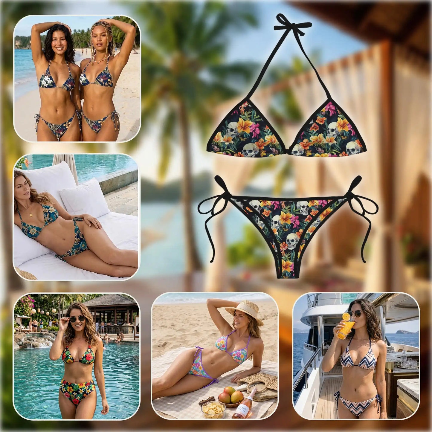 Colorful Skull Bikini Set for Women, Two Piece Swimsuit, Tropical Gothic Beachwear | Netecom