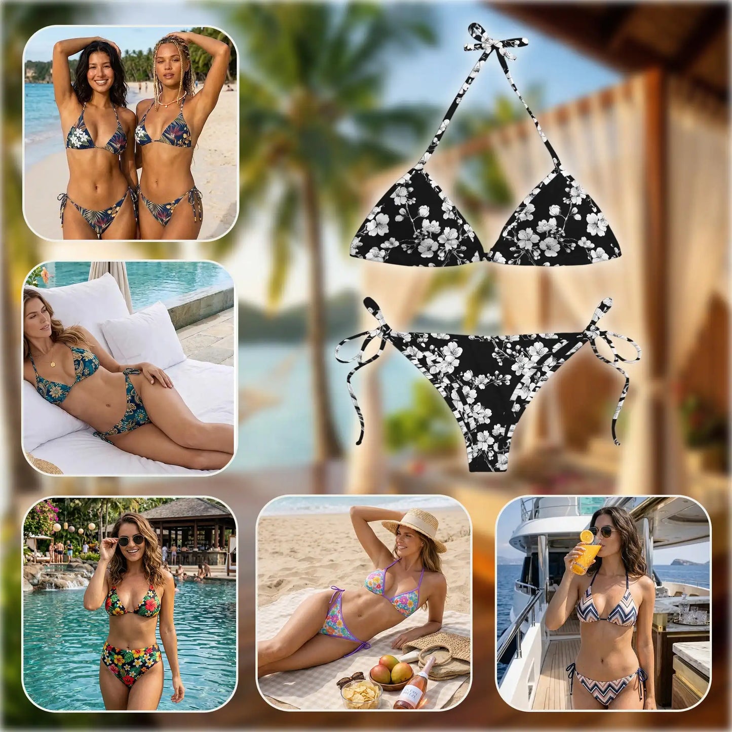 Japanese Aesthetic Sakura Bikini Set for Women, Two Piece Swimsuit, Floral Beachwear | Netecom