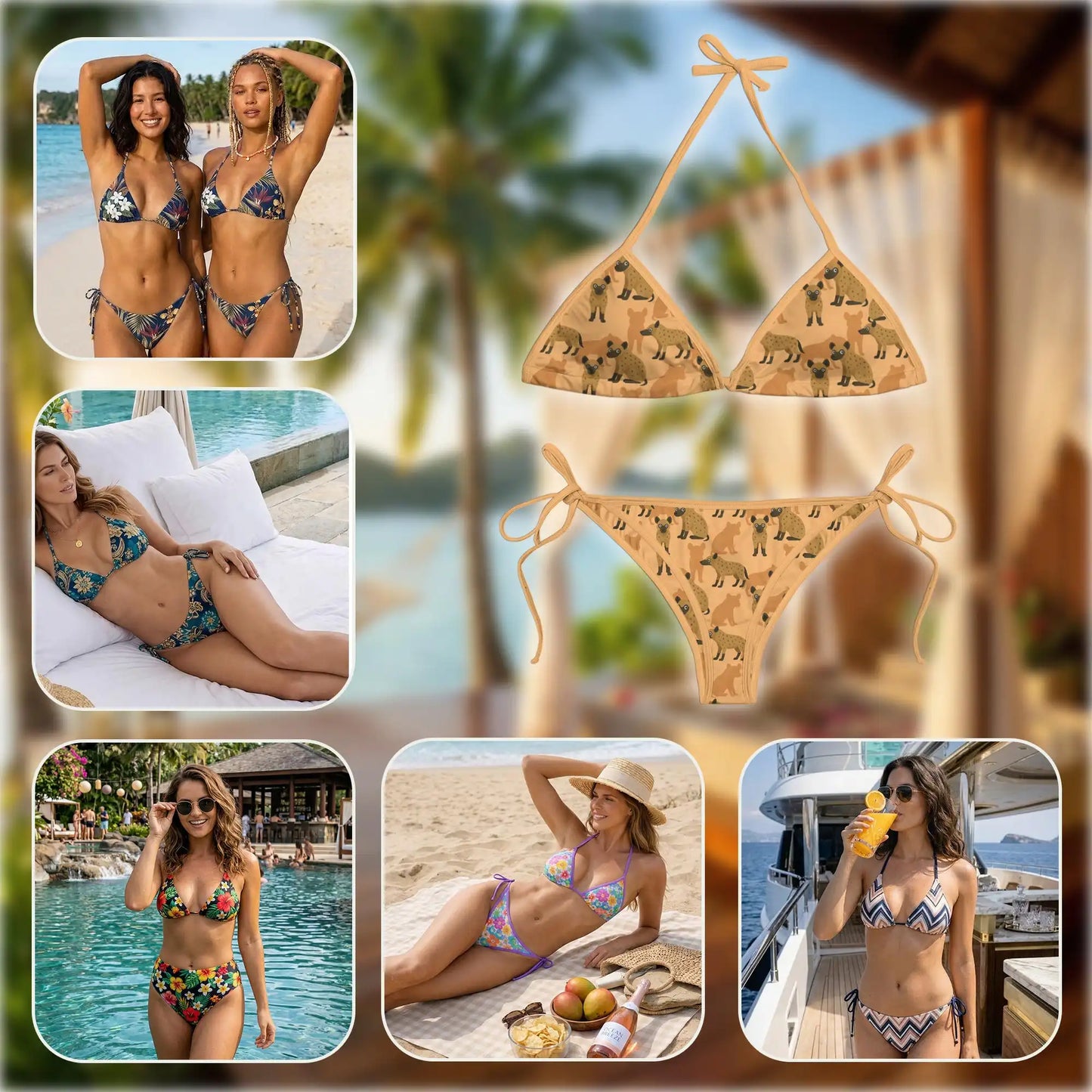 Hyena Bikini Set for Women, Two Piece Swimsuit, Safari Animal Beachwear | Netecom