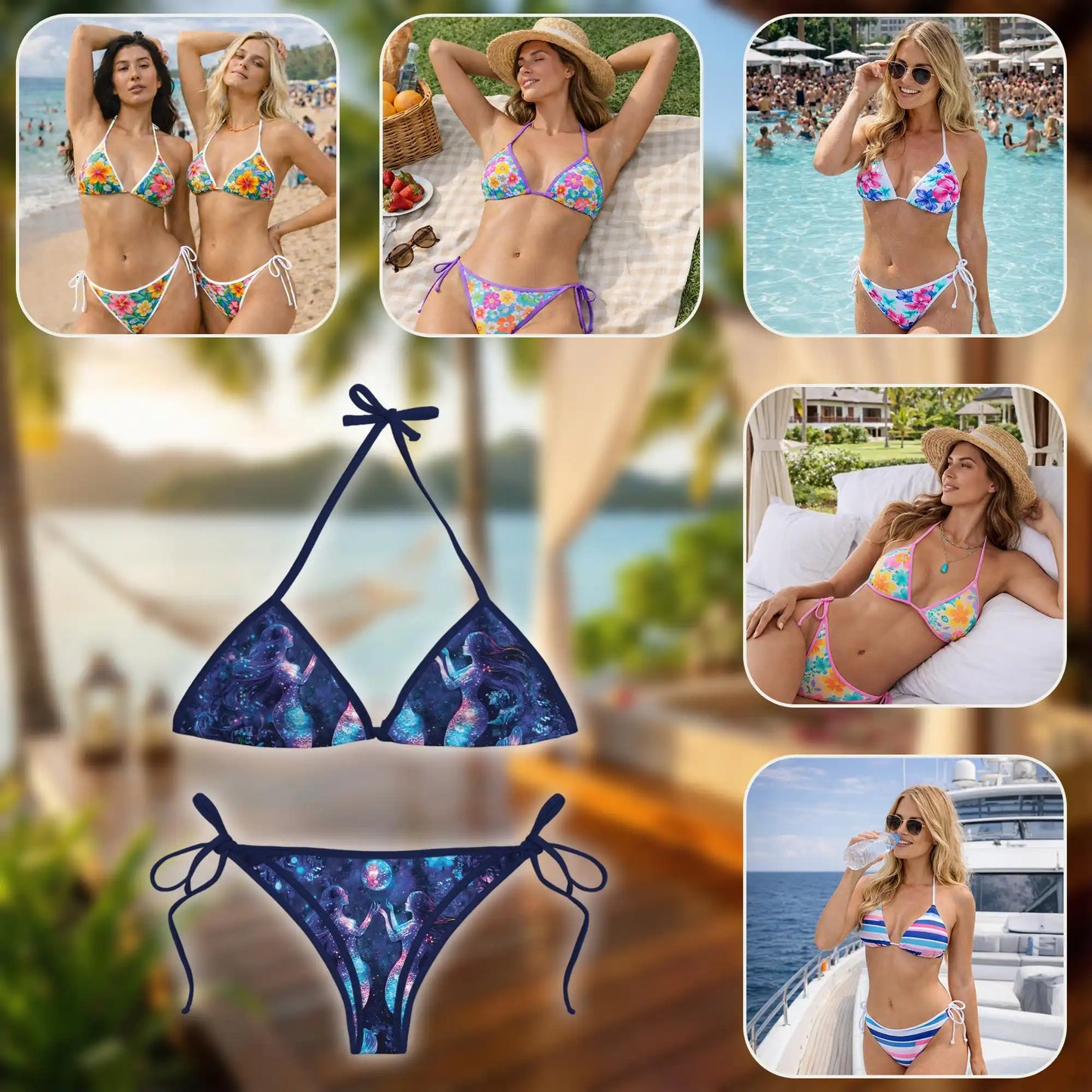 Floral Mermaid Black Bikini Set – Dark Fantasy Two Piece Swimsuit | Netecom