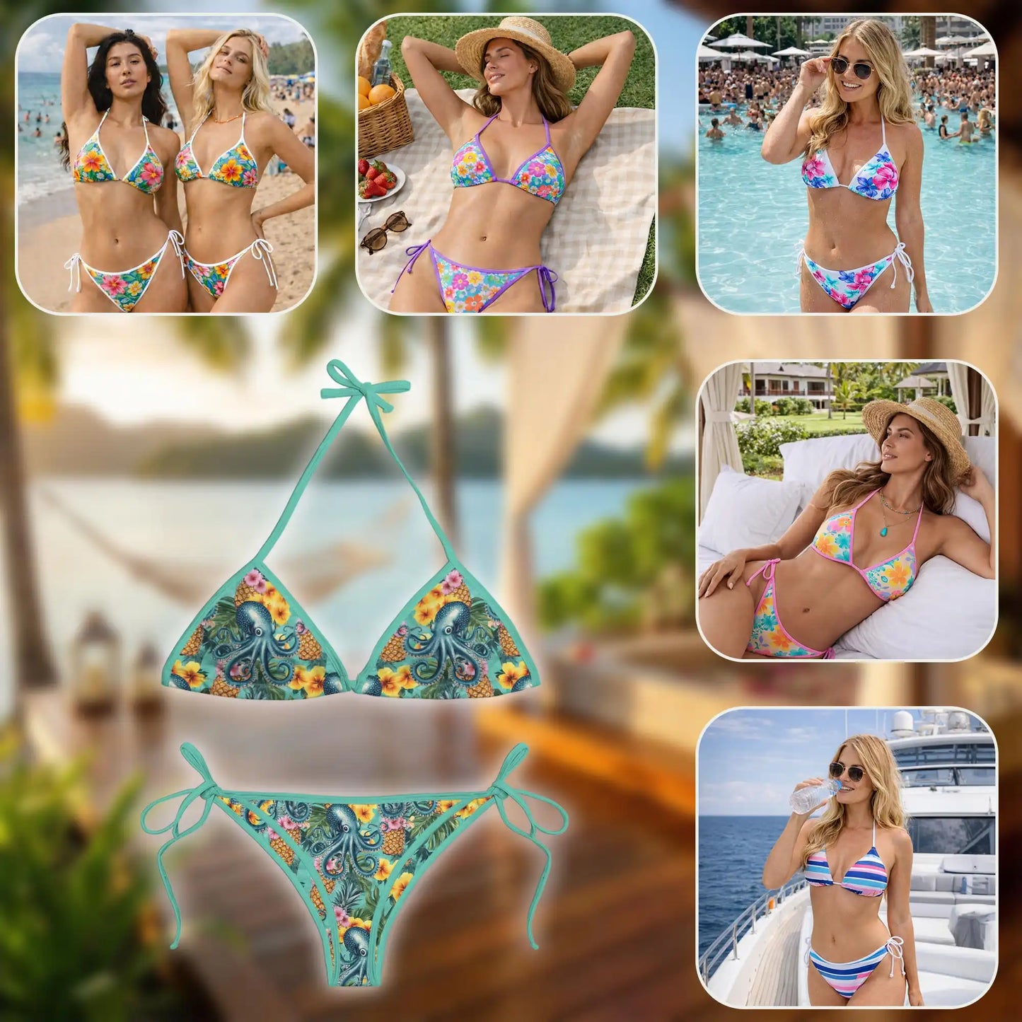 Pineapple Cephalopod Bikini Set for Women, Two Piece Swimsuit, Tropical Beachwear | Netecom