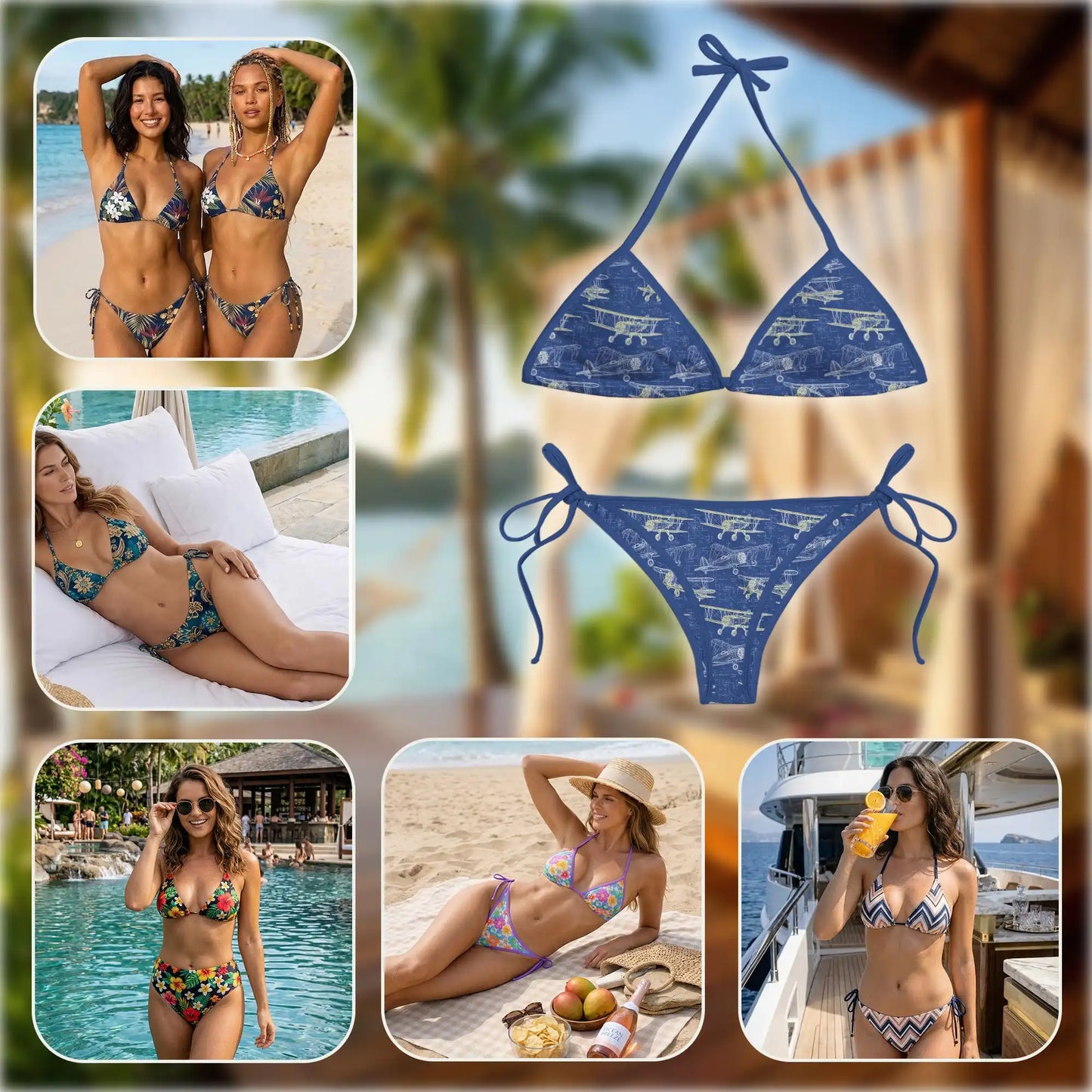 Vintage Aircraft Bikini Set for Women Two Piece Swimsuit – Aviation Print | Netecom