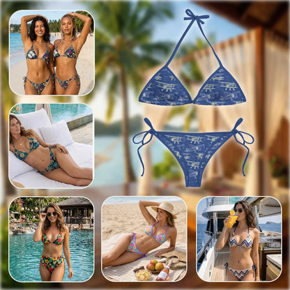 Vintage Aircraft Bikini Set for Women Two Piece Swimsuit – Aviation Print | Netecom
