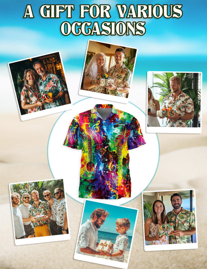 Netecom Rainbow Guitar Hawaiian Shirt for Men, Guitar Lovers Gifts, Guitarist Button Down Summer Beach Shirts