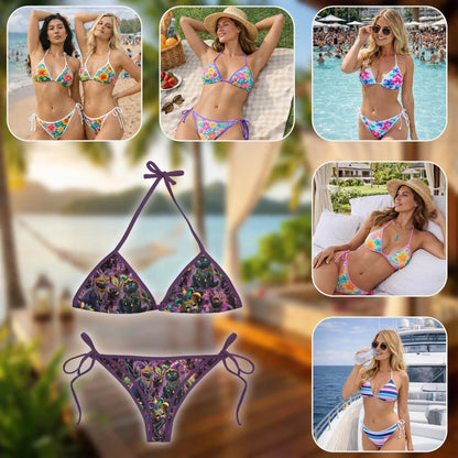 Mardi Gras Cats Bikini Set for Women, Two Piece Swimsuit, Festive Beachwear | Netecom