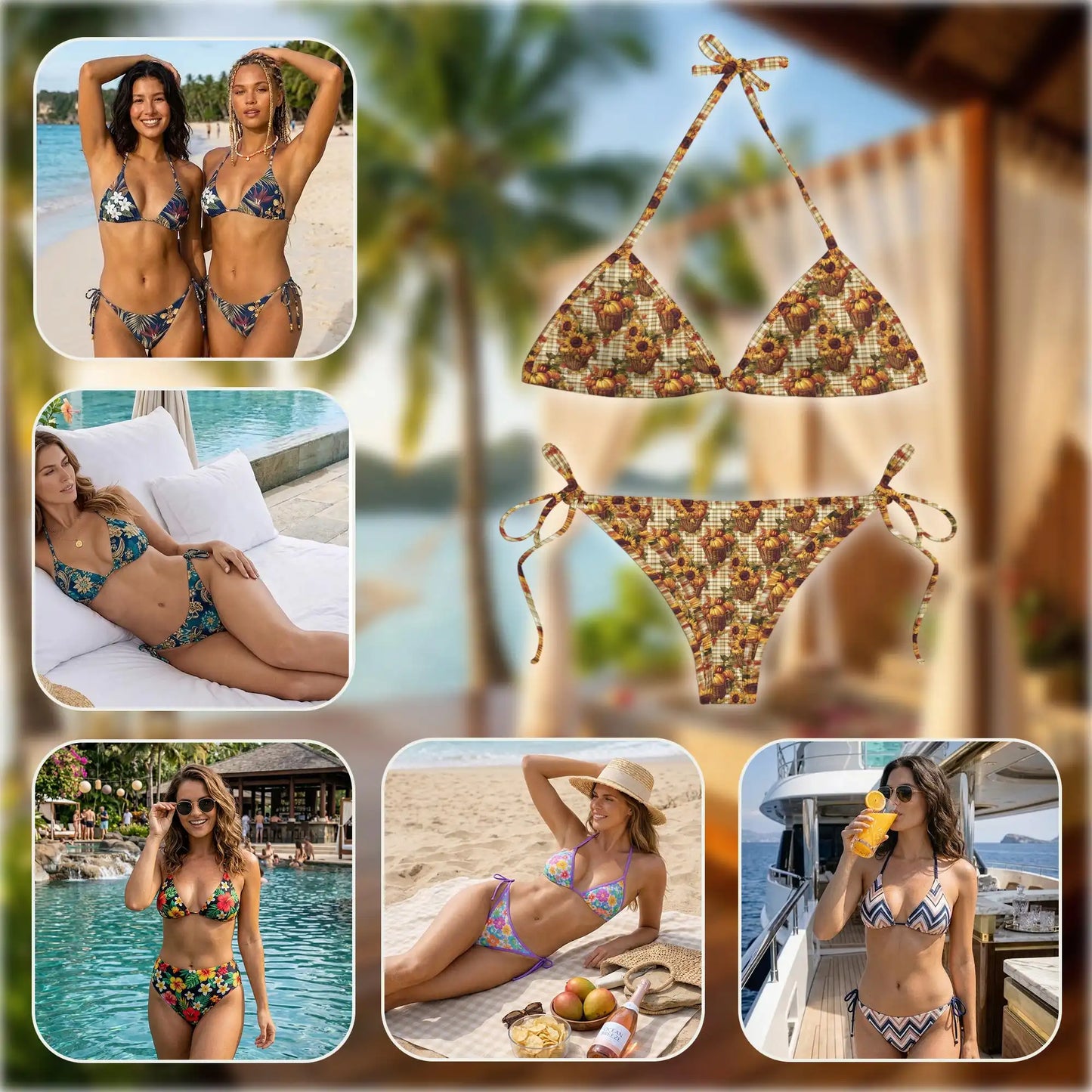 Harvest Gingham Bikini Set for Women Two Piece Swimsuit – Fall Sunflower| Netecom