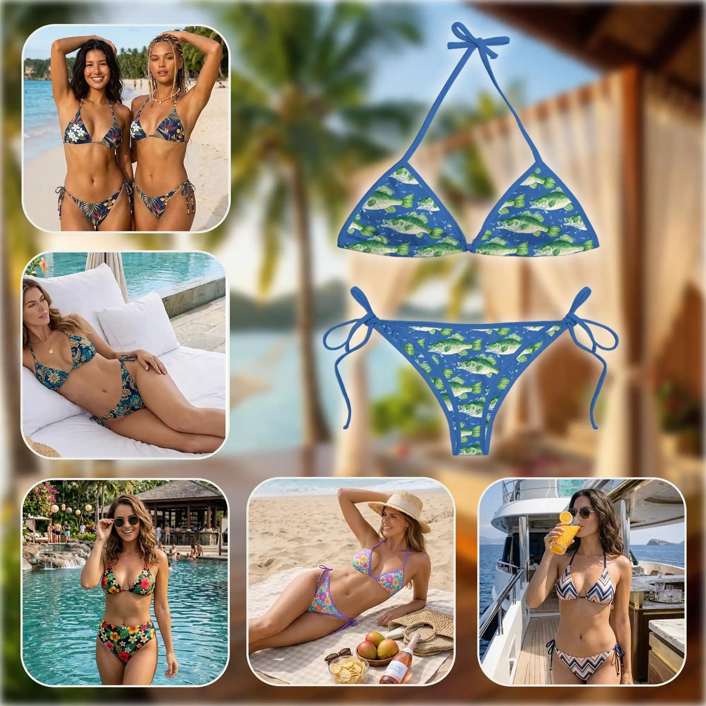 Seabass Fish Bikini Set for Women, Two Piece Swimsuit, Fishing Lake Beachwear | Netecom