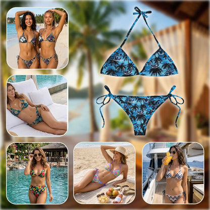 Coconut Tree Bikini Set for Women, Two Piece Swimsuit, Tropical Palm Beachwear | Netecom