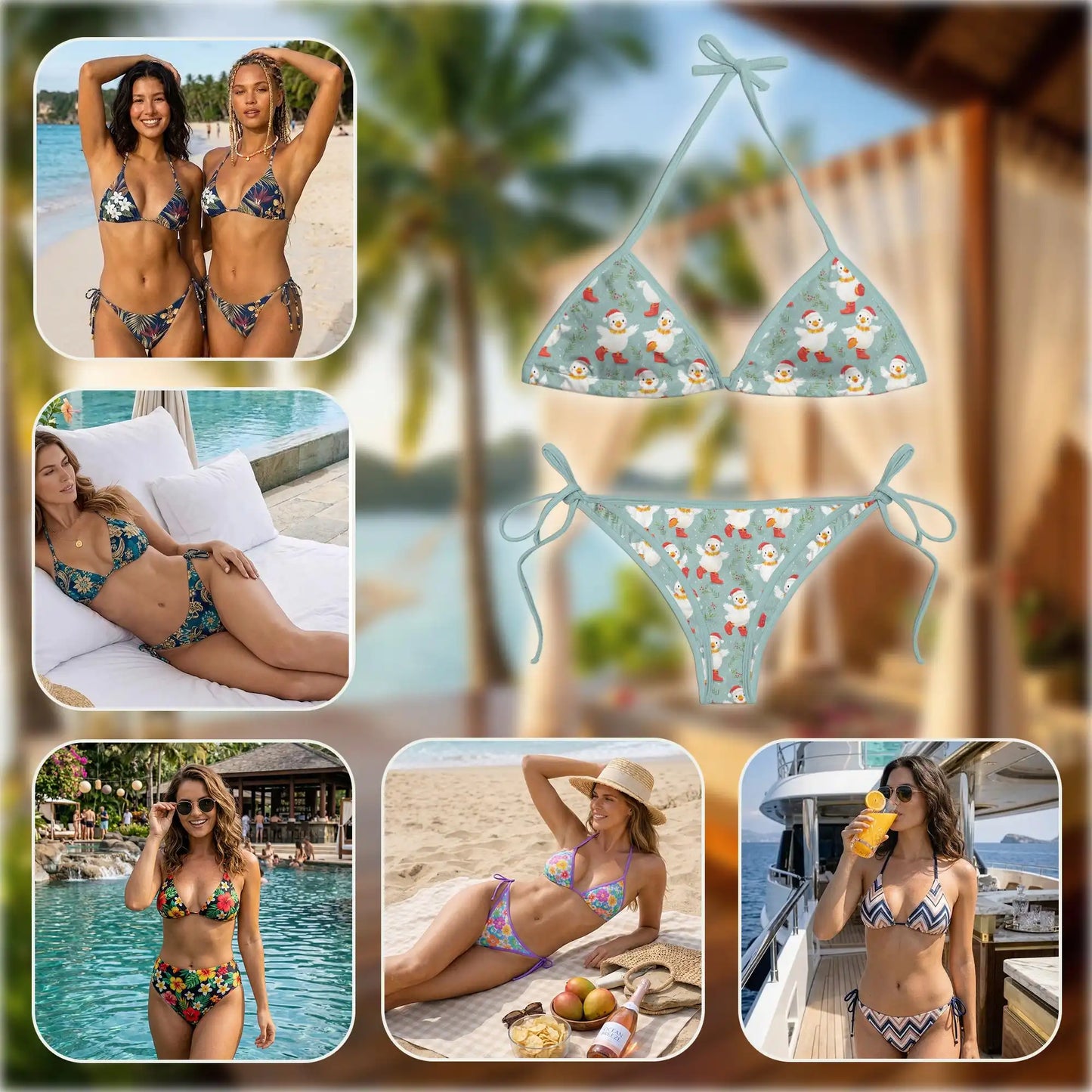 Christmas Duck Bikini Set for Women, Two Piece Swimsuit, Holiday Animal Beachwear | Netecom