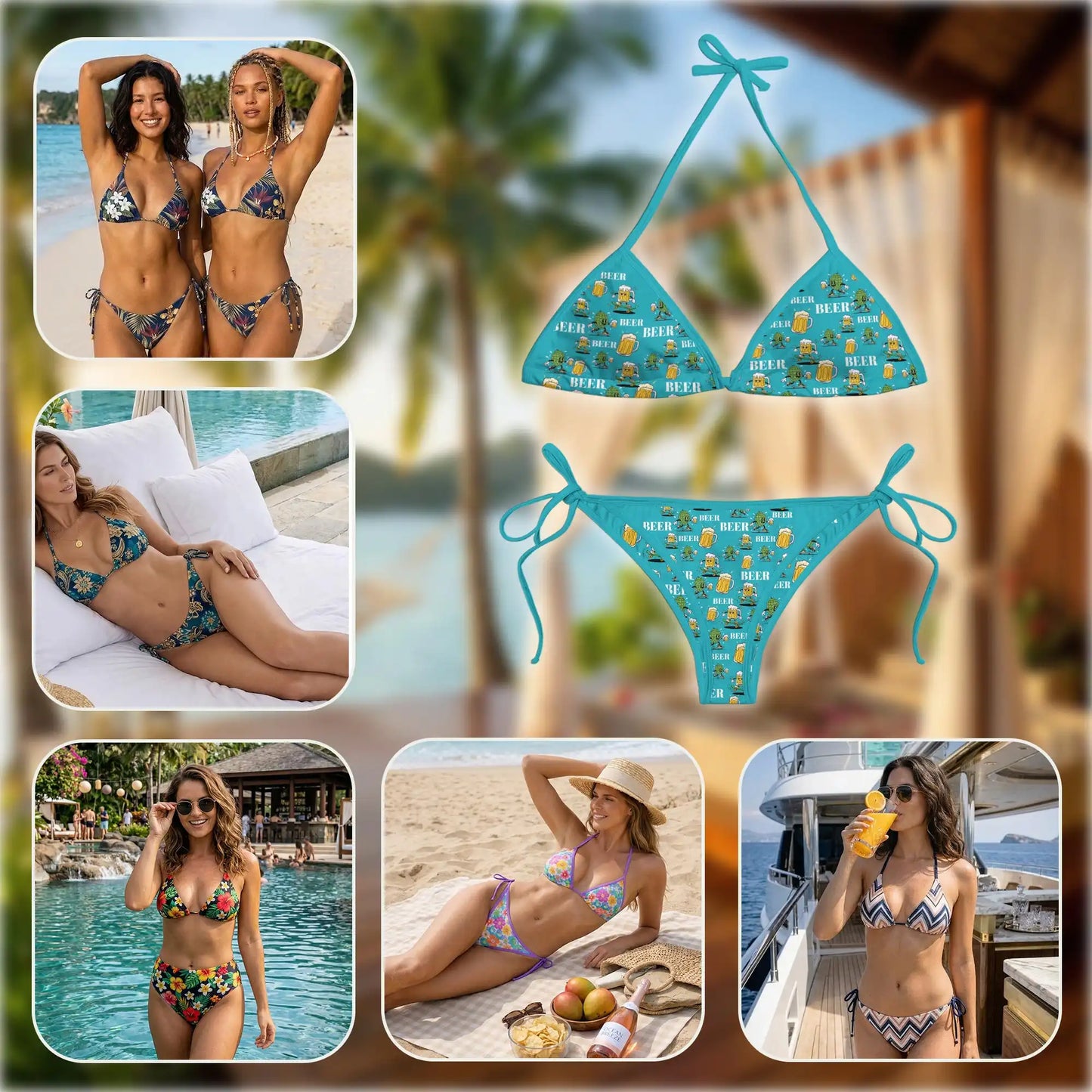 Funny Beer Bikini Set for Women, Two Piece Swimsuit, Beer Lover Beachwear | Netecom