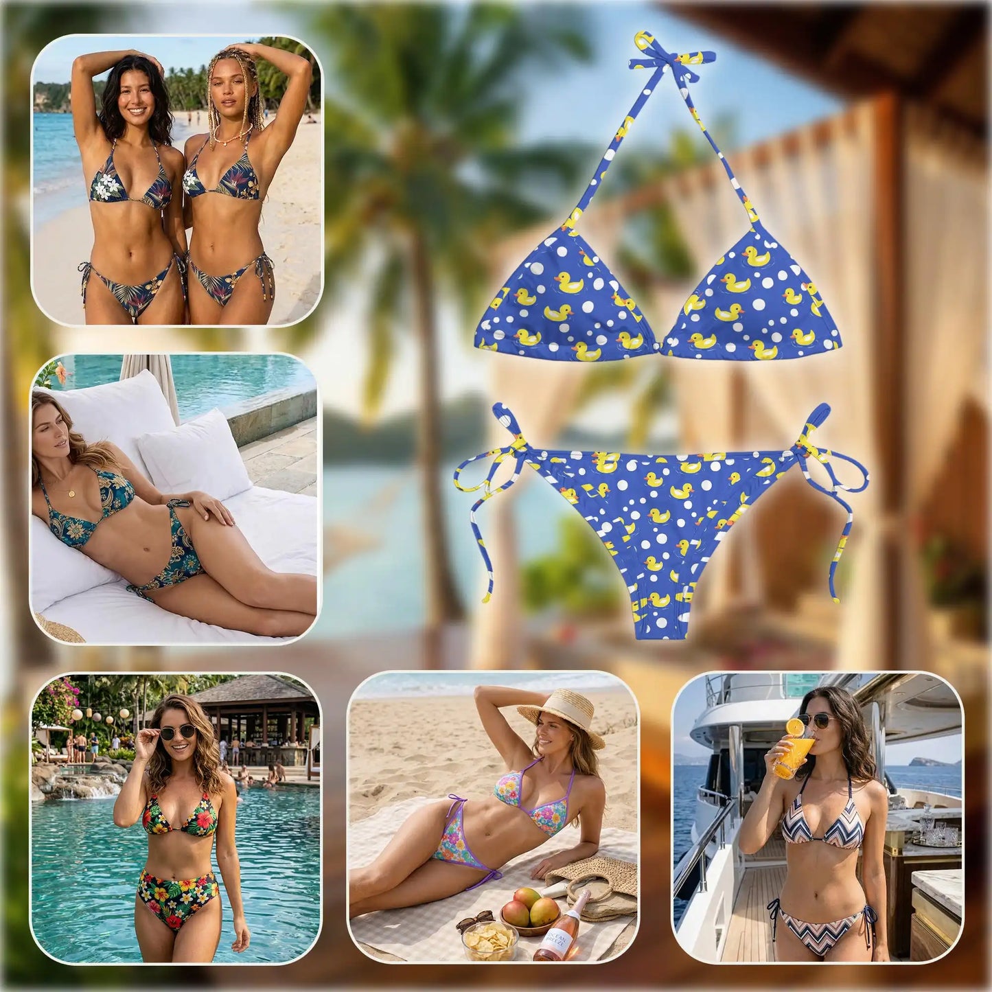 Duck Yellow Pattern Bikini Set for Women, Two Piece Swimsuit, Cute Duck Beachwear | Netecom