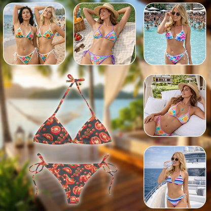 Tomato Bikini Set for Women, Two Piece Swimsuit, Fresh Tomato Print Beachwear | Netecom