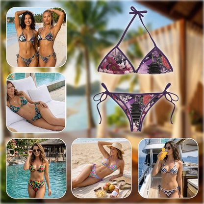 Ukiyoe Sakura Bikini Set for Women, Two Piece Swimsuit, Japanese Art Beachwear | Netecom