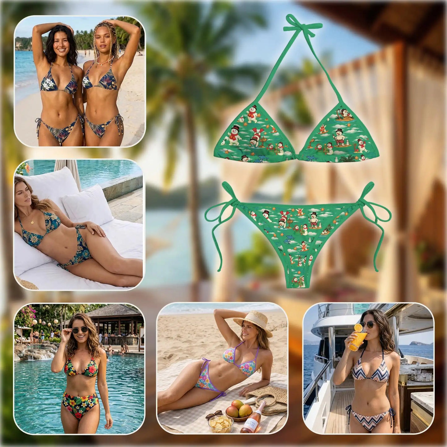 Snowman Bikini Set for Women, Two Piece Swimsuit, Christmas Holiday Beachwear | Netecom