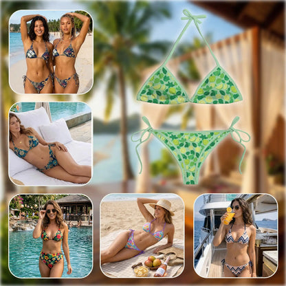 Lemon Bikini Set for Women, Two Piece Swimsuit, Citrus Fruit Beachwear | Netecom