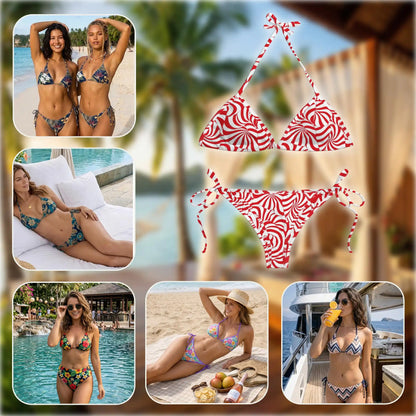 Candy Cane Bikini Set for Women, Two Piece Swimsuit, Festive Holiday Beachwear | Netecom