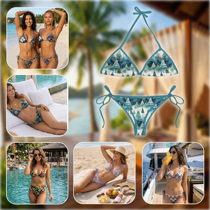 Christmas Tree Pattern Bikini Set for Women, Two Piece Swimsuit, Winter Holiday Beachwear | Netecom