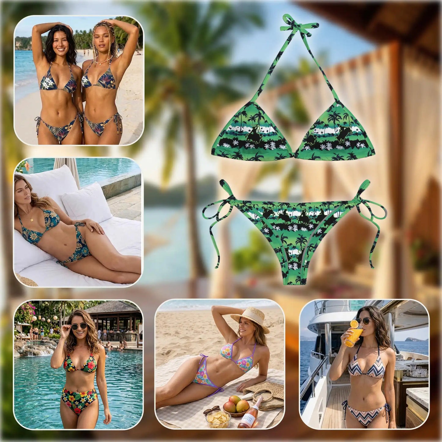 Blue Bull Bikini Set for Women, Two Piece Swimsuit, Tropical Bull Beachwear | Netecom