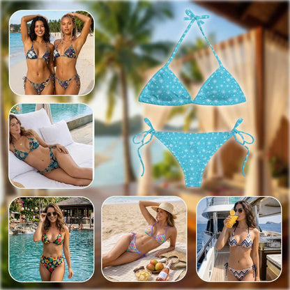 Snow Crystal Bikini Set for Women, Two Piece Swimsuit, Winter Snowflake Beachwear | Netecom