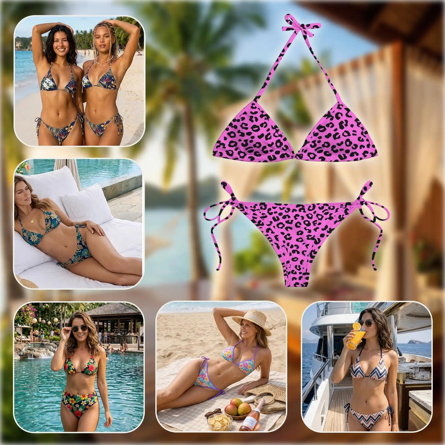 Pink Leopard Bikini Set for Women, Two Piece Swimsuit, Wild Animal Print Beachwear | Netecom