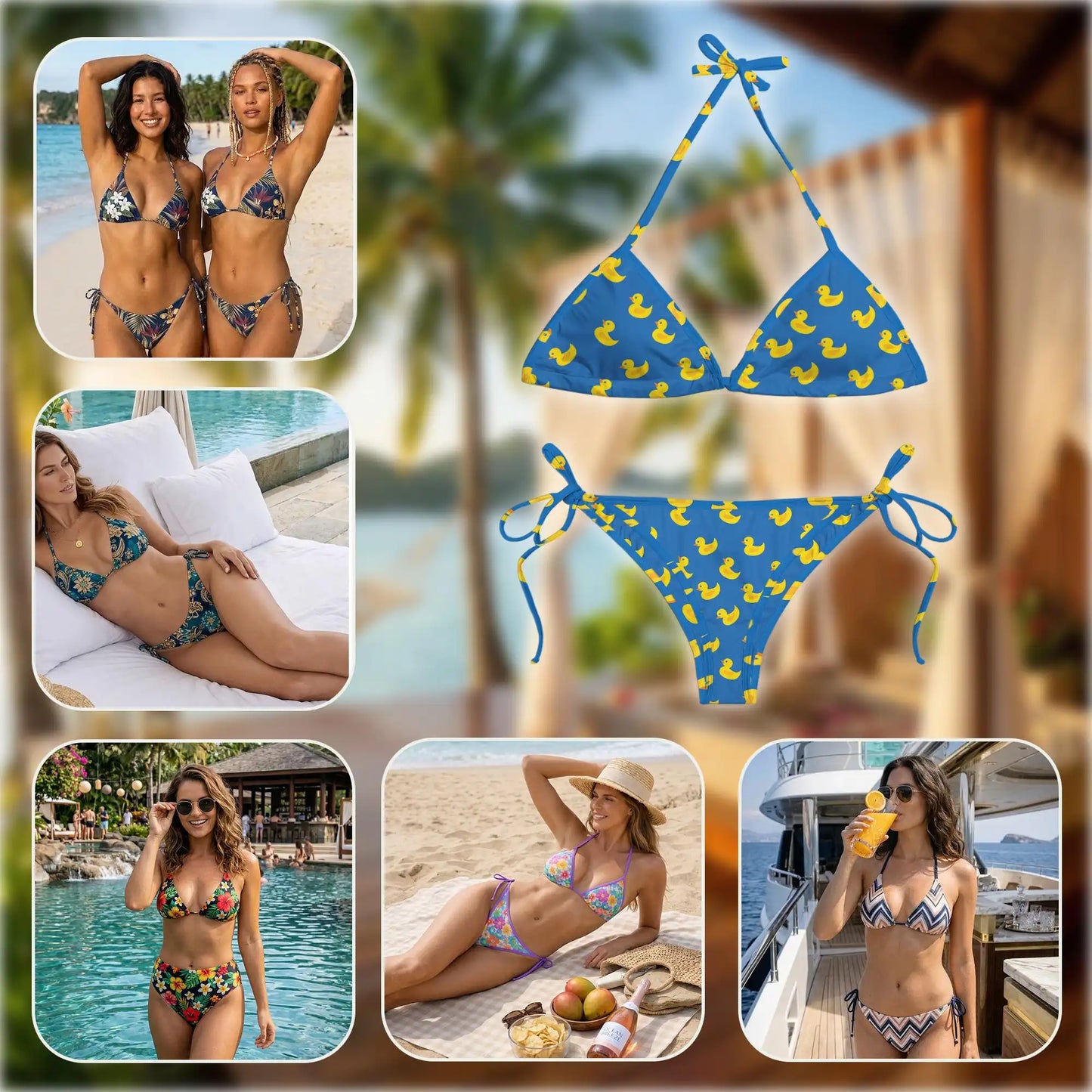 Duck Pattern Bikini Set for Women, Two Piece Swimsuit, Cute Animal Beachwear | Netecom